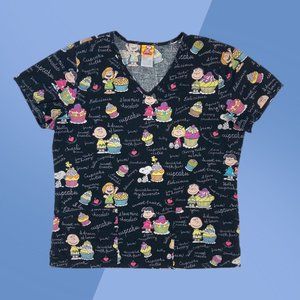 Peanuts Snoopy Characters Black Cupcakes S/S Scrubs Tops Women's M